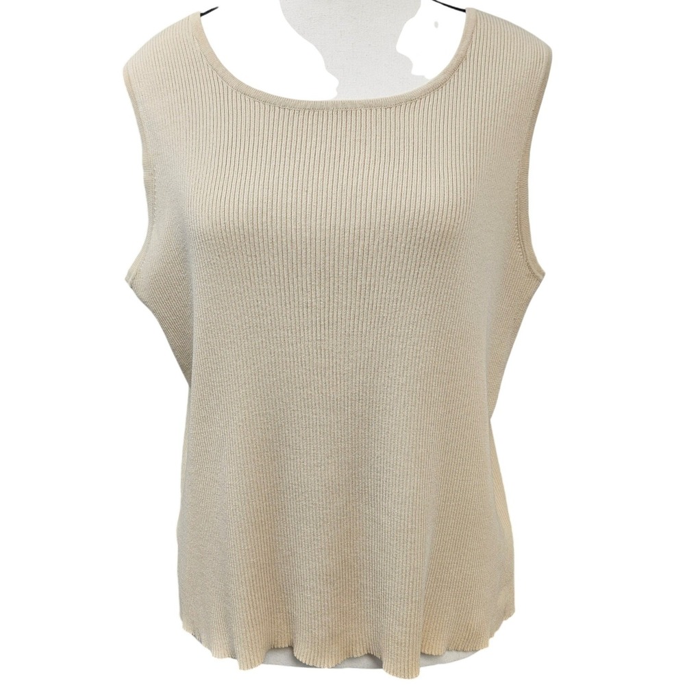 Pendleton XL Knit Tank Top Shell Beige Cream 100% Cotton Ribbed Sleeveless XL